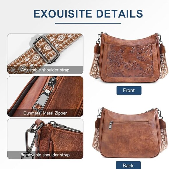 Crossbody Bags for Women, Vegan Leather Embossed Flower - Picture 6 of 6